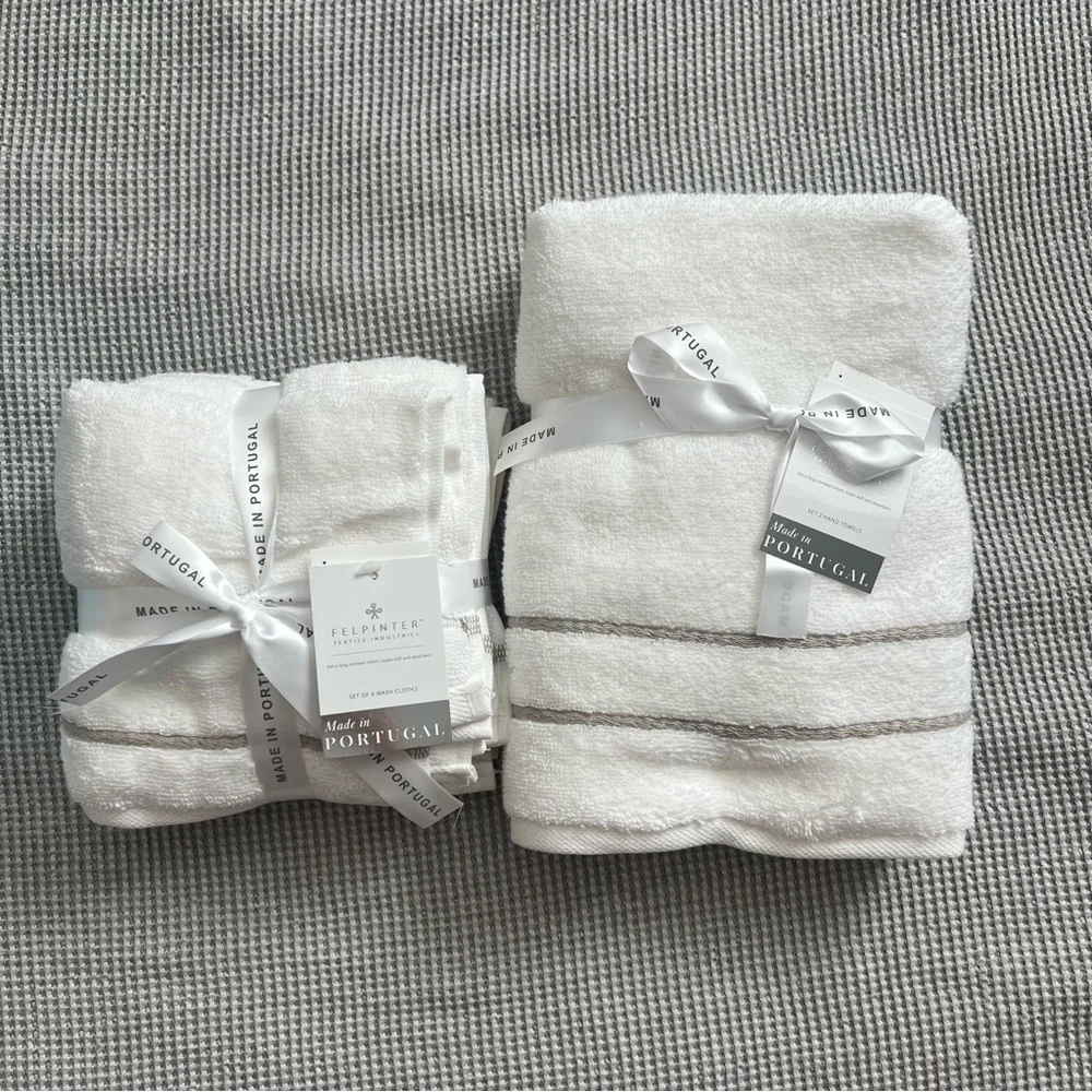 NEW FELPINTER 6 pc. Luxury White Towel Set Hand Towels + Wash Cloths